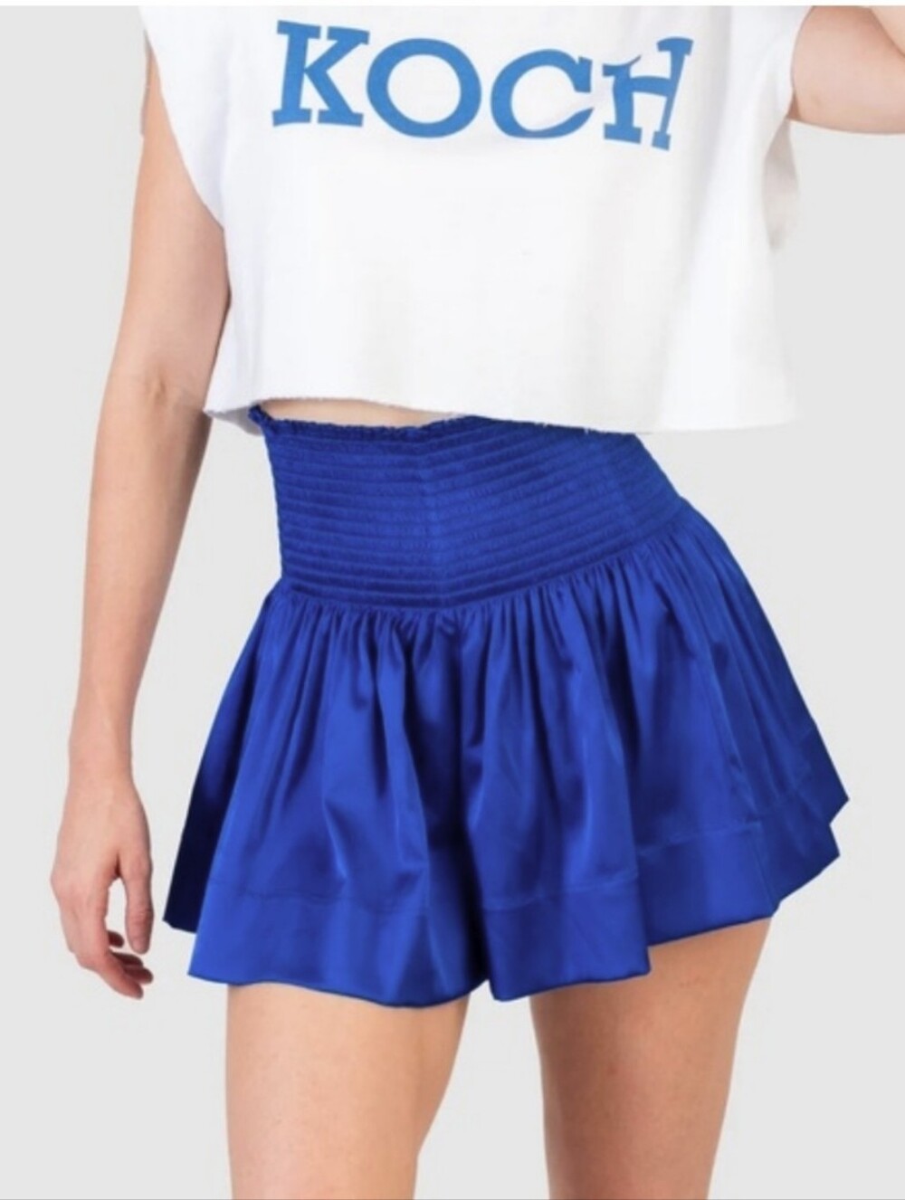 KOCH Erica Royal Blue Satin Pleated Mini Skirt XS